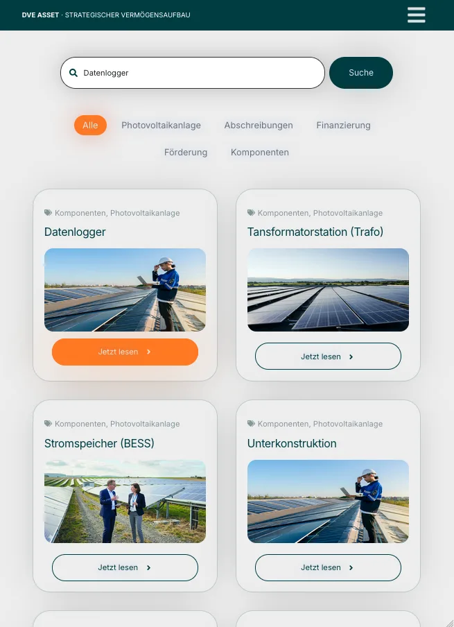 Wissensdatenbank – Ansicht Tablet