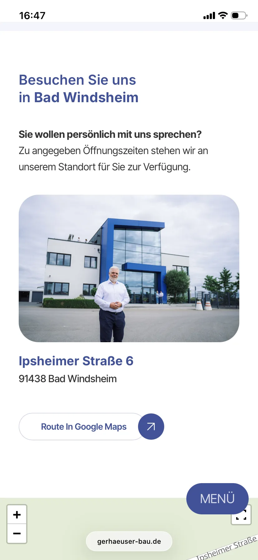 Kontakt – Ansicht Mobil