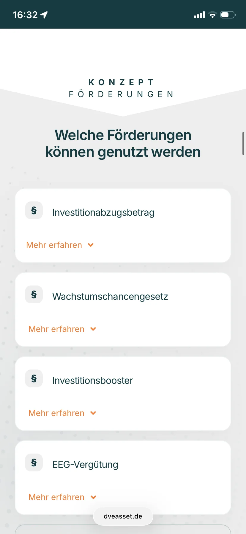 Förderungen – Ansicht Mobil