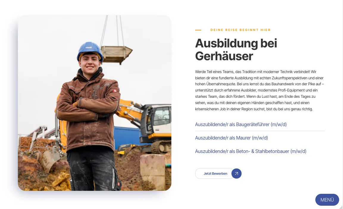 Ausbildung – Ansicht Desktop