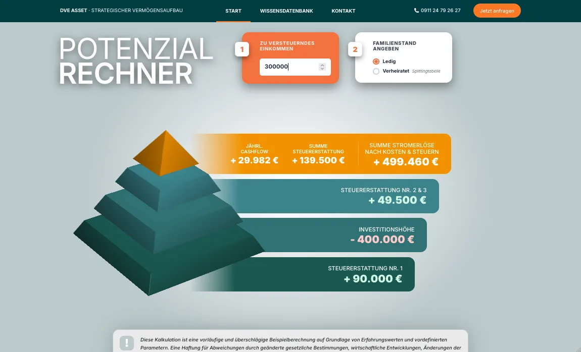 Potenzialrechner – Ansicht Desktop