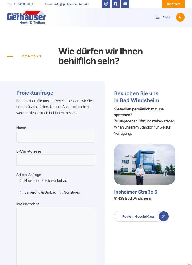 Kontakt – Ansicht Tablet