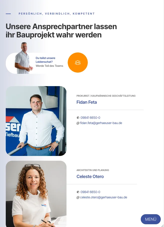 Ansprechpartner – Ansicht Tablet