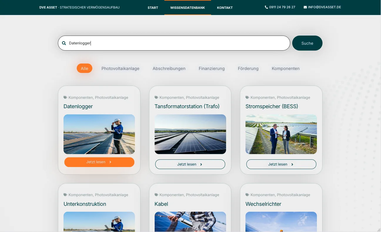 Wissensdatenbank – Ansicht Desktop