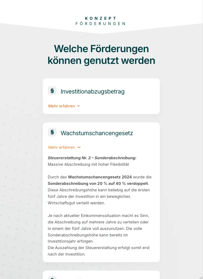 Förderungen – Ansicht Tablet