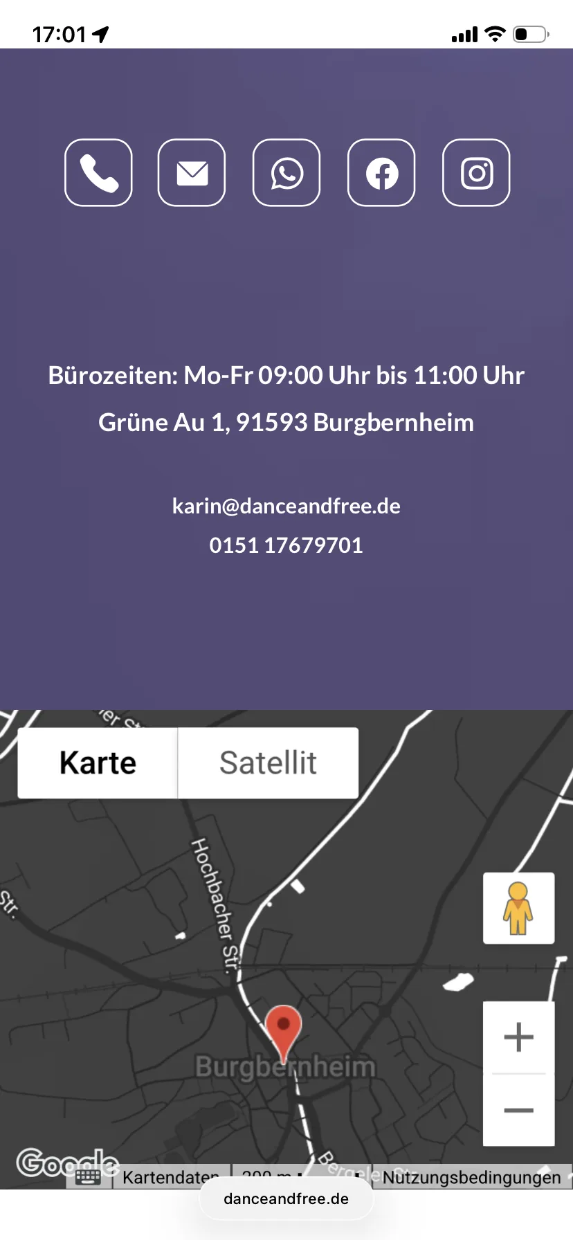 Kontakt – Ansicht Mobil