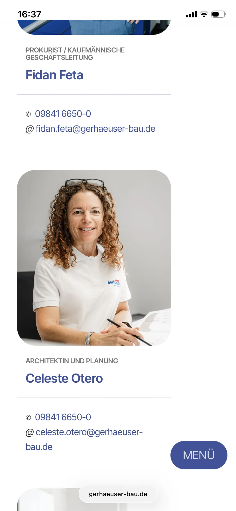 Ansprechpartner – Ansicht Mobil