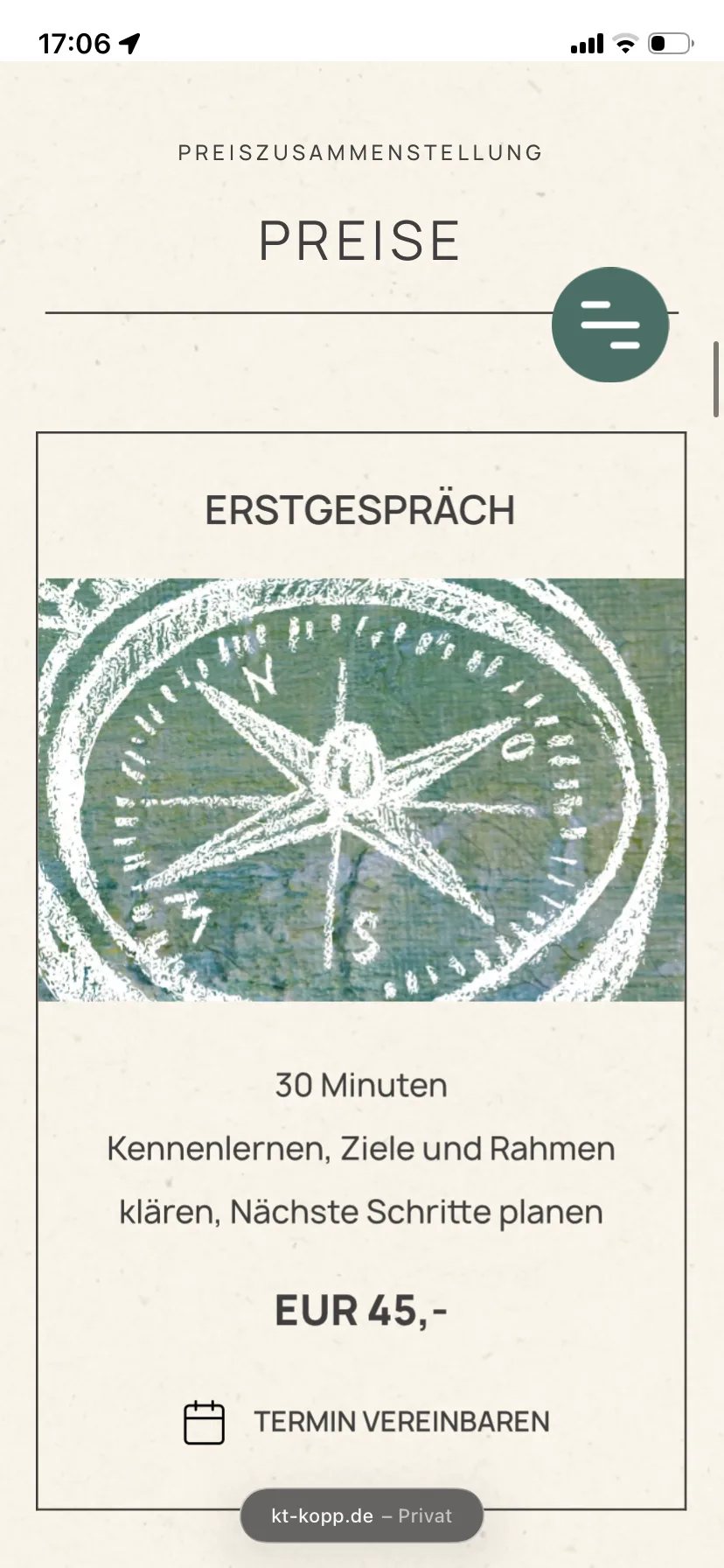 Preise – Ansicht Mobil