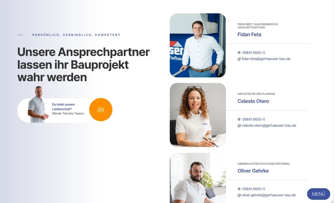 Ansprechpartner – Ansicht Desktop