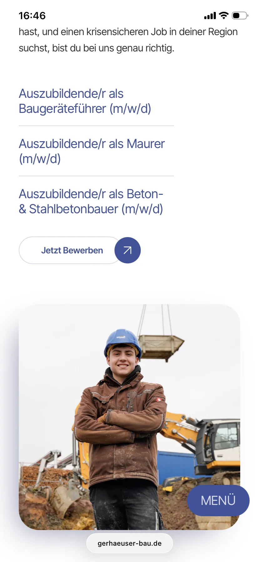 Ausbildung – Ansicht Mobil