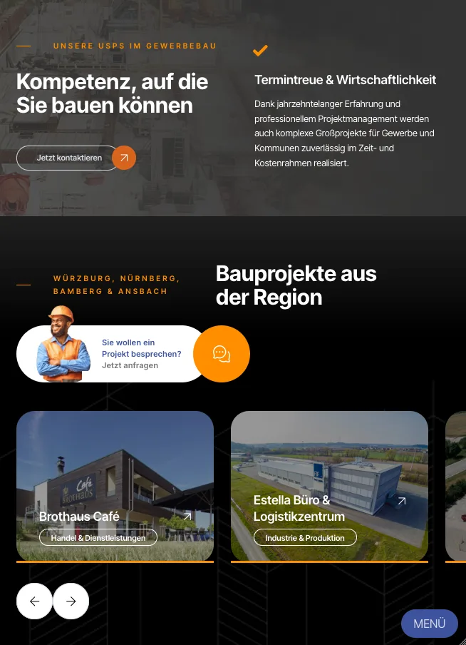 Kompetenz & Bauprojekte – Ansicht Tablet