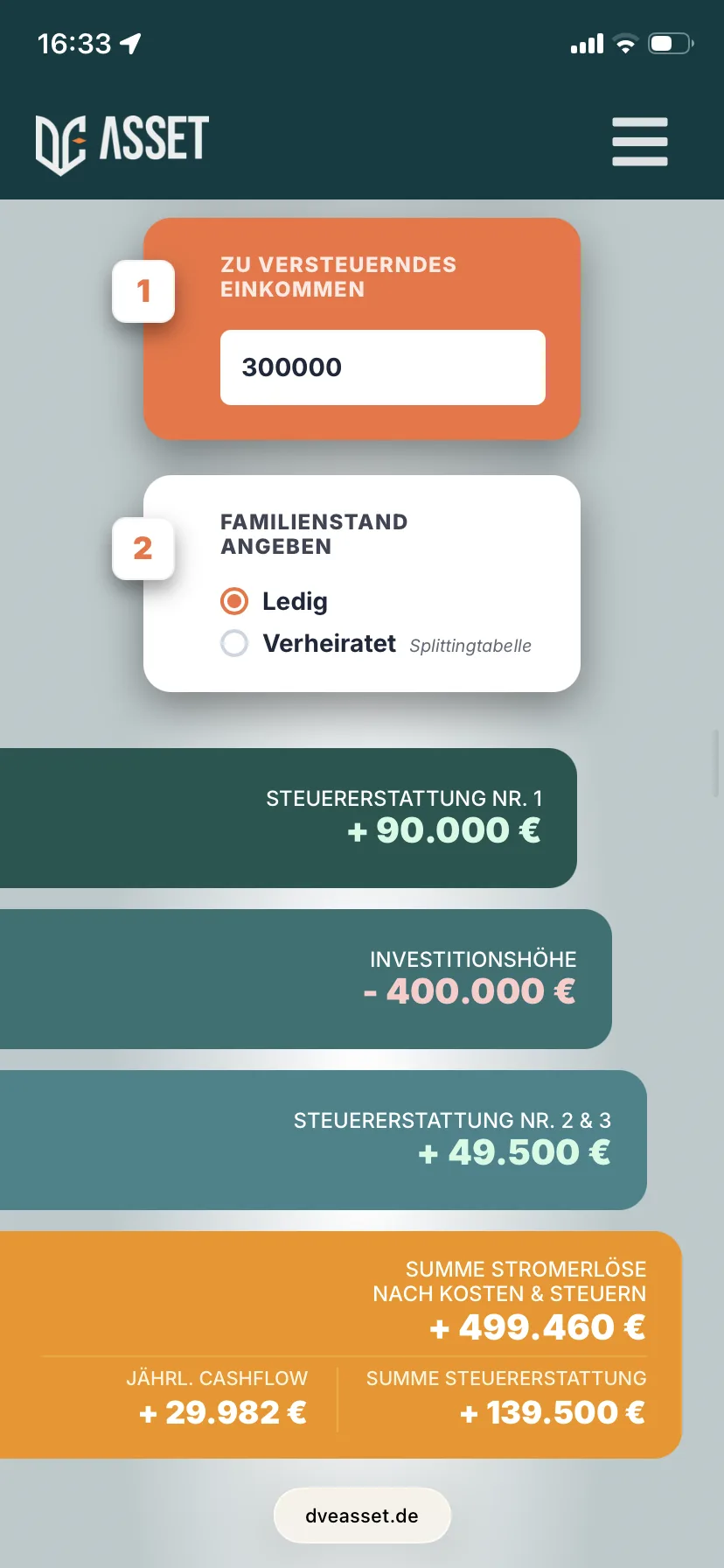 Potenzialrechner – Ansicht Mobil