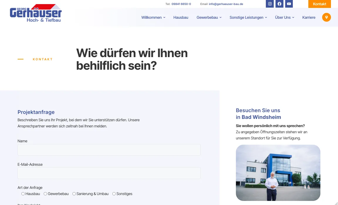 Kontakt – Ansicht Desktop